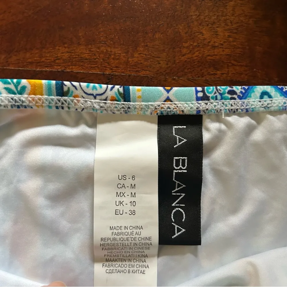 La Blanca Scarf City Banded Hipster Bikini Bottom Swim Ice Blue Print NWT Size 6 - Image 4