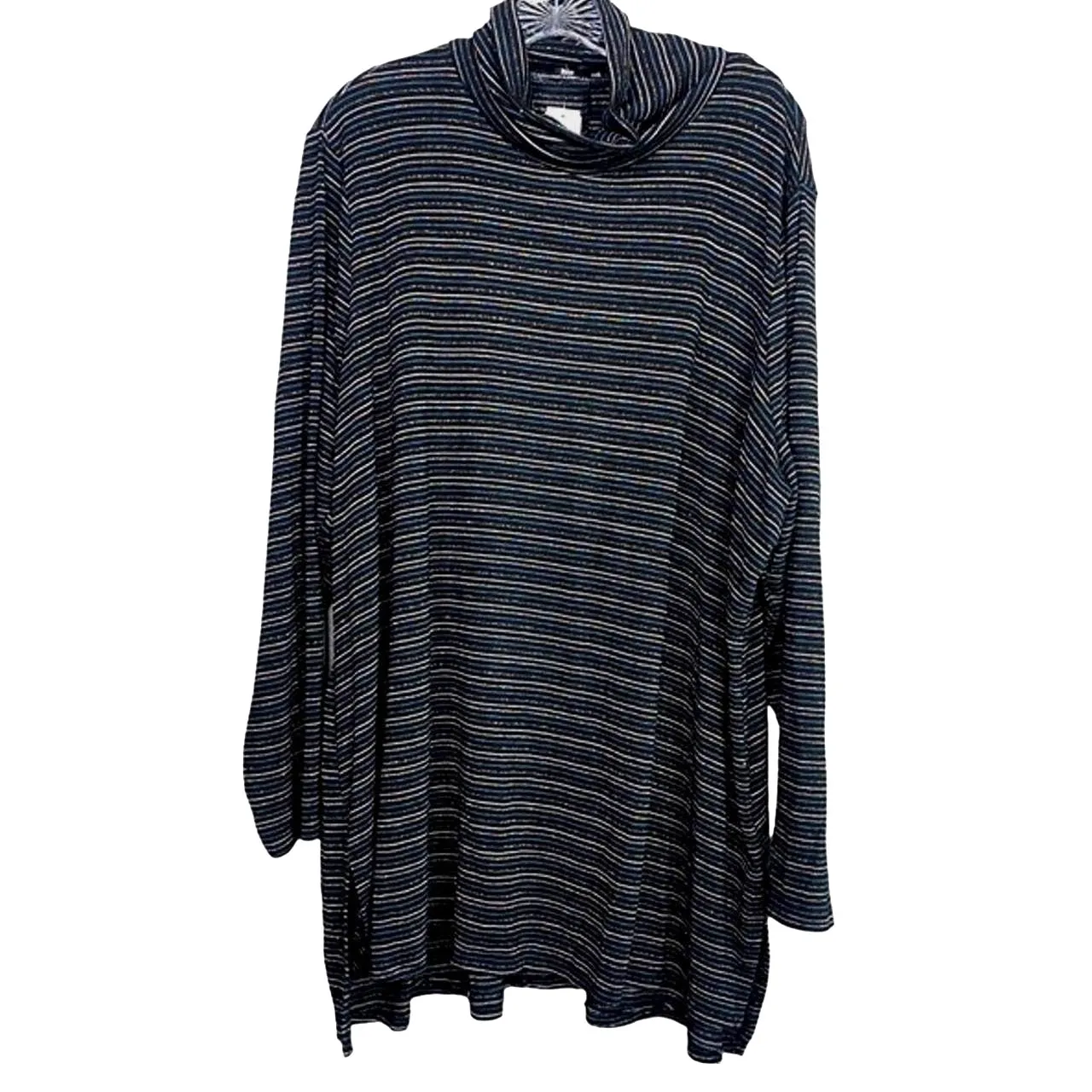 Lane Bryant Longsleeve Metallic Shimmery Stripes Turtleneck Top 2XL Black Silver - Image 12