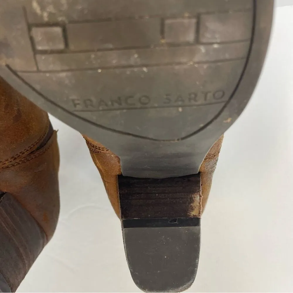 FRANCO SARTO Gemina Brown Distressed Leather Stacked Heel Ankle Booties size 8.5 - Image 10