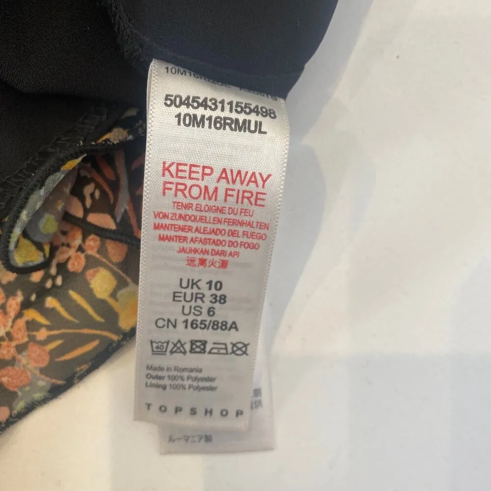 Topshop Surplice Neck Ruffle Sheer Mini Dress Forest Print Lined EUC Sz 6 - Image 7