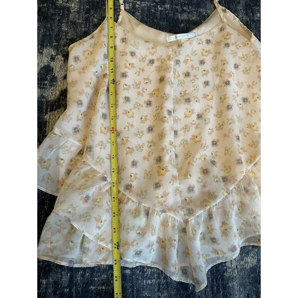 Lauren Conrad Layered Ruffle Floral Thin Straps Camisole Shirt Women’s Large - Image 6