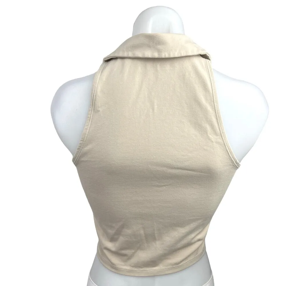 Abercrombie & Fitch Cream Collared V neck Sleeveless Polo Crop Tank Top Size S - Image 2