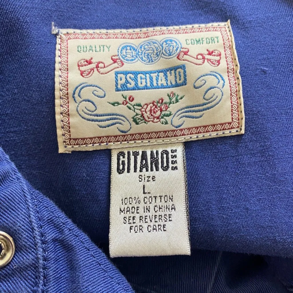 Gitano Dress Large Navy Blue Pearl Snap Denim Western Long Sleeve A - Image 9