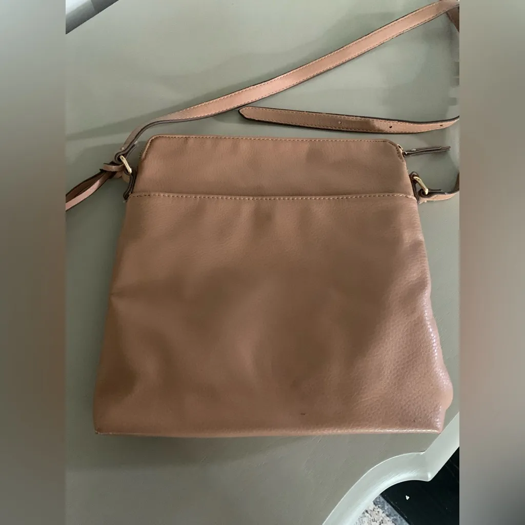 Anne Klein Neutral Taupe Leather Crossbody Multi Pockets Slots - Image 4