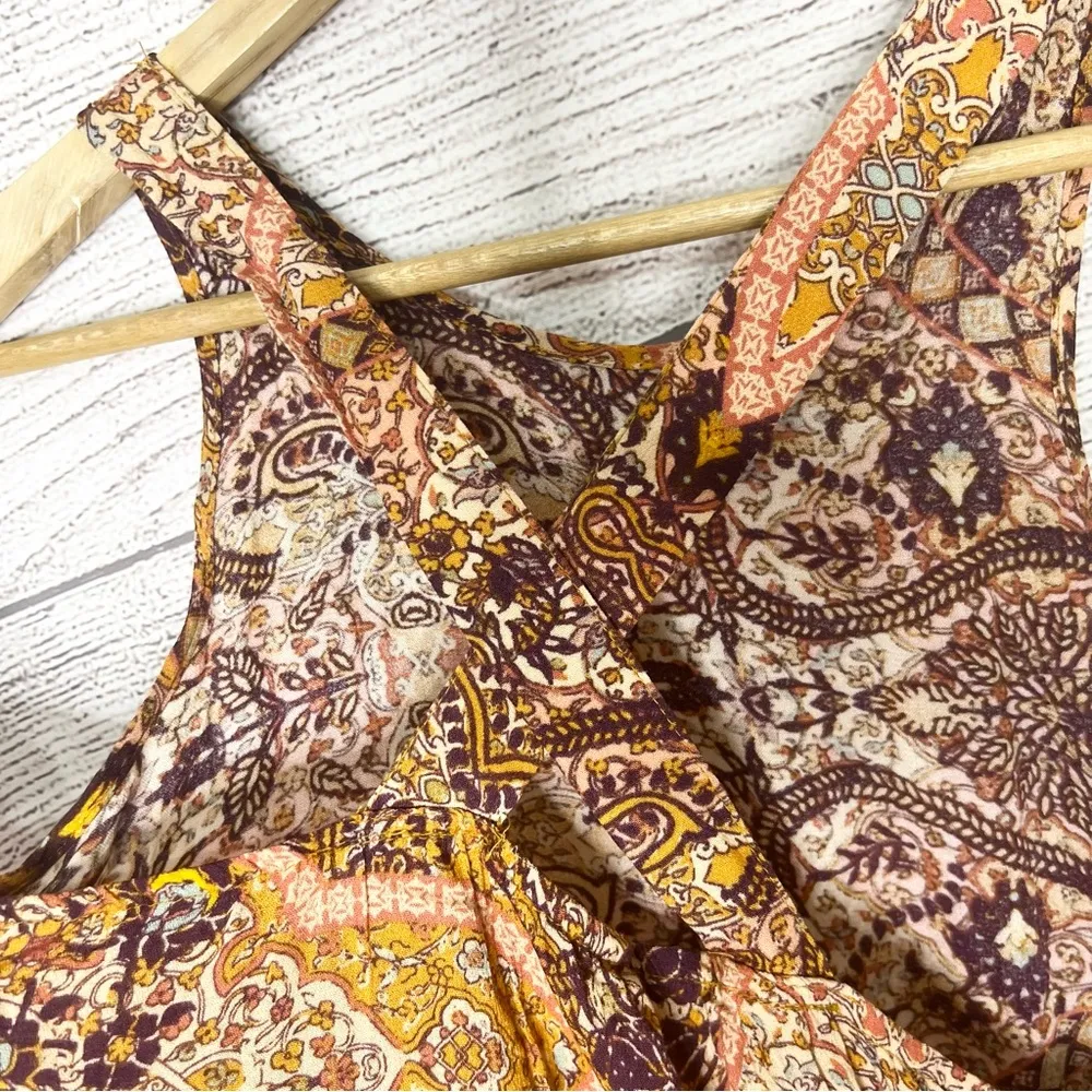 Boho Orange & Purple Paisley Sleeveless Flowy High Lo Slit Maxi Dress Size Large - Image 9