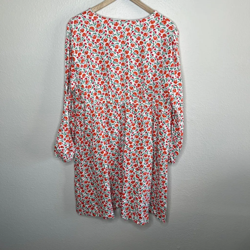 Boden Womens Ditzy Floral Print V Neck Linen Long Sleeve Dress 14L - Image 9