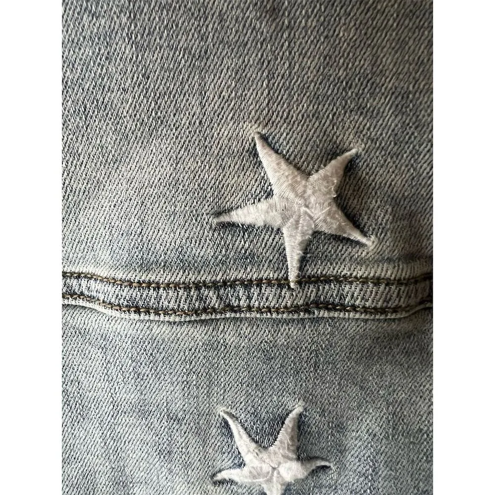 Eunina Women's Blue Denim Jacket L Star Embroidered Long Sleeve - Image 3