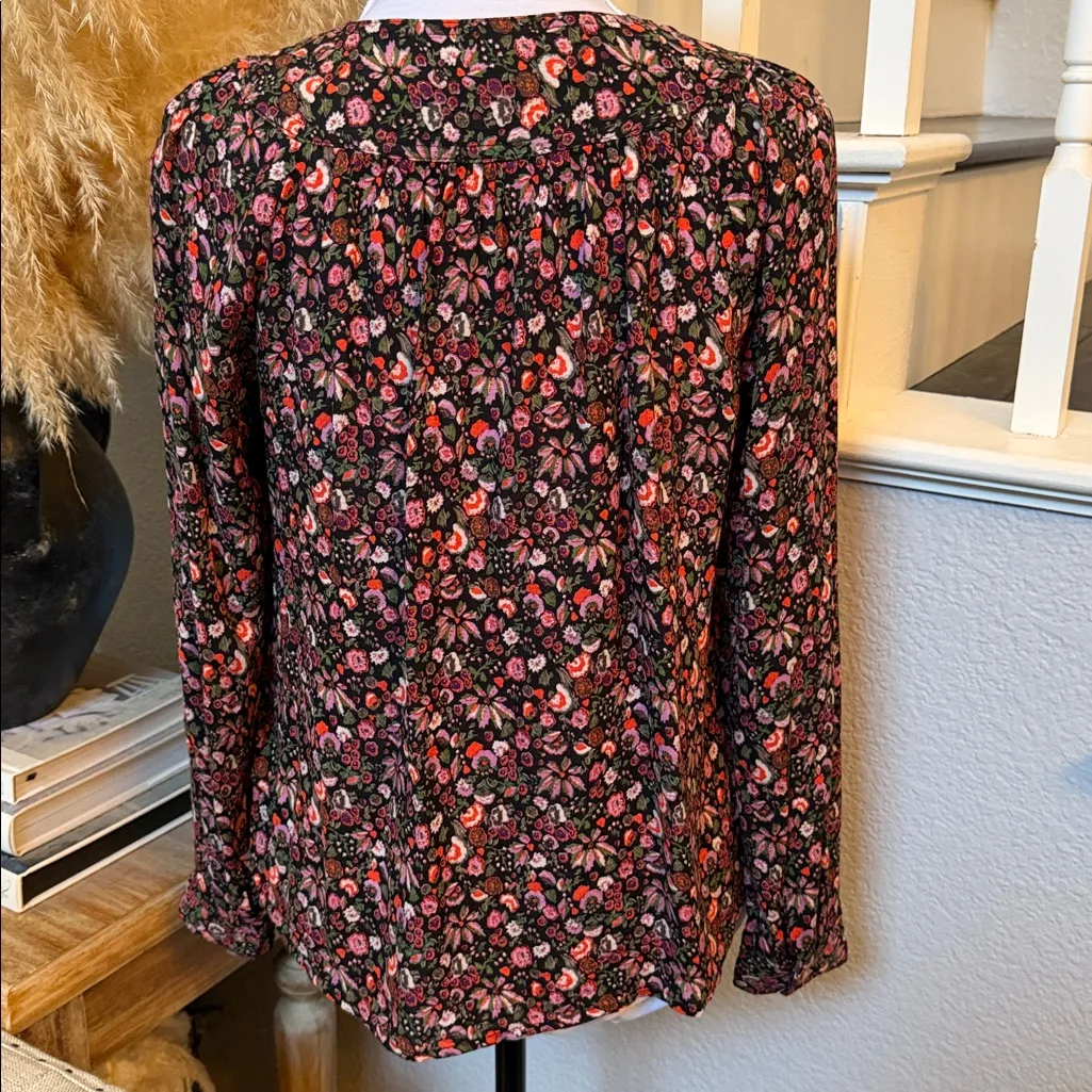 Anthropologie Maeve Orli Bibbed Button Down Floral Long Sleeve Blouse Size XS Red - Image 6