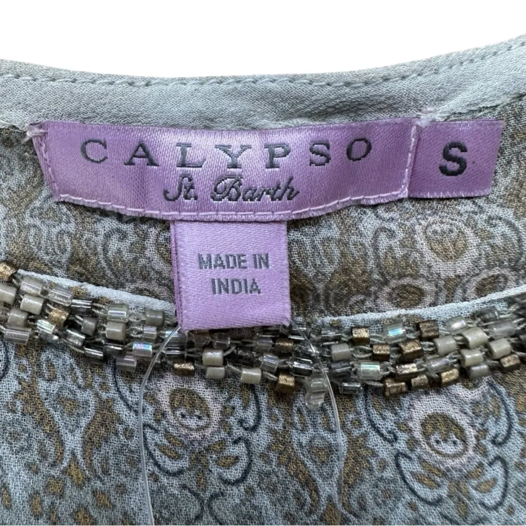 CALYPSO St. Barth 100% Silk White Blouse Size S - Image 5