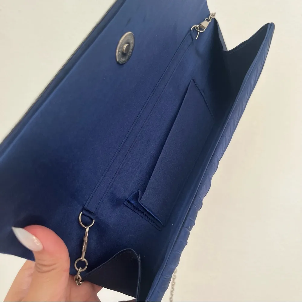 Vintage Navy Sparkle Ruched Evening Purse Blue - Image 3