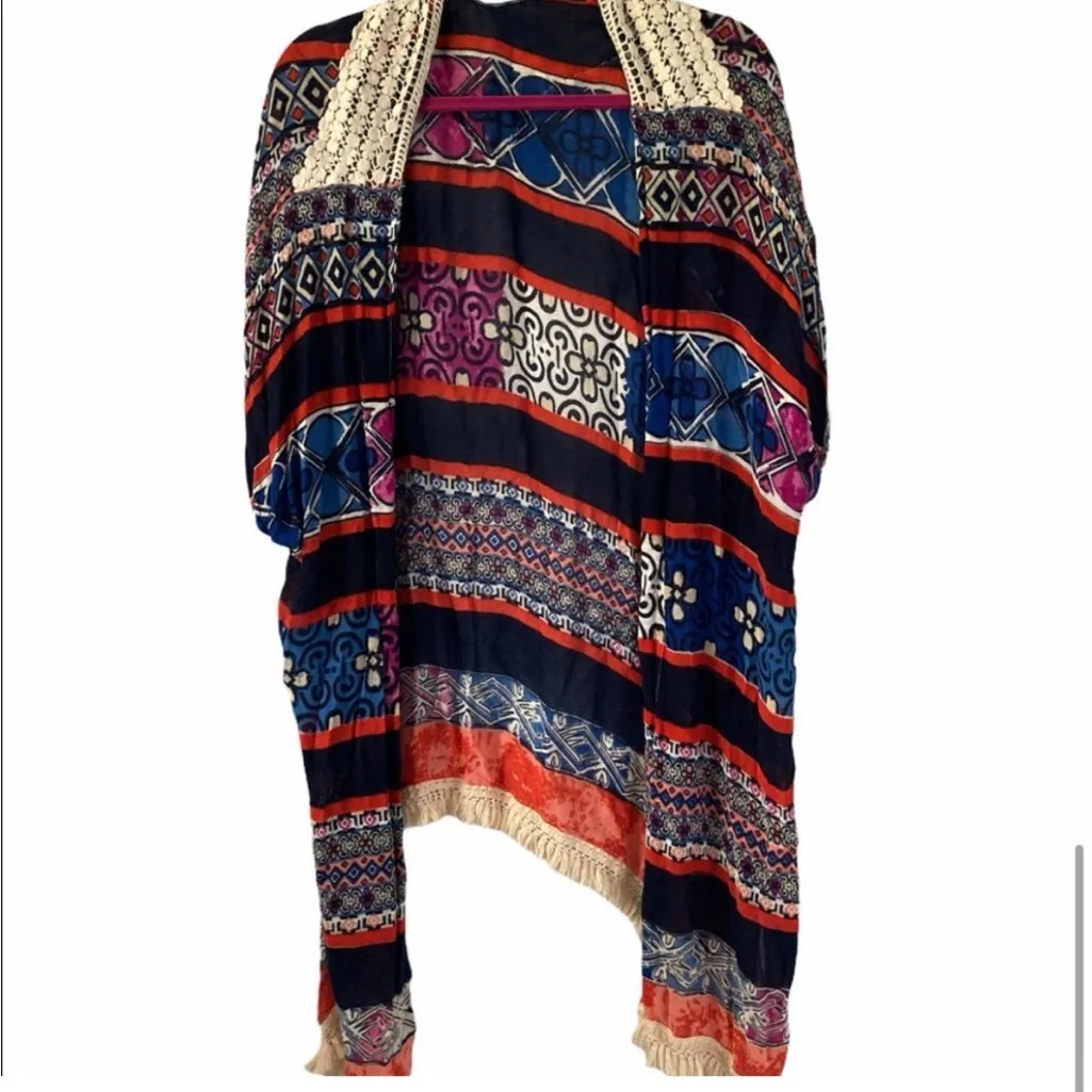 Colorful Festival Kimono Style Cardigan Top Red Size L - Image 8