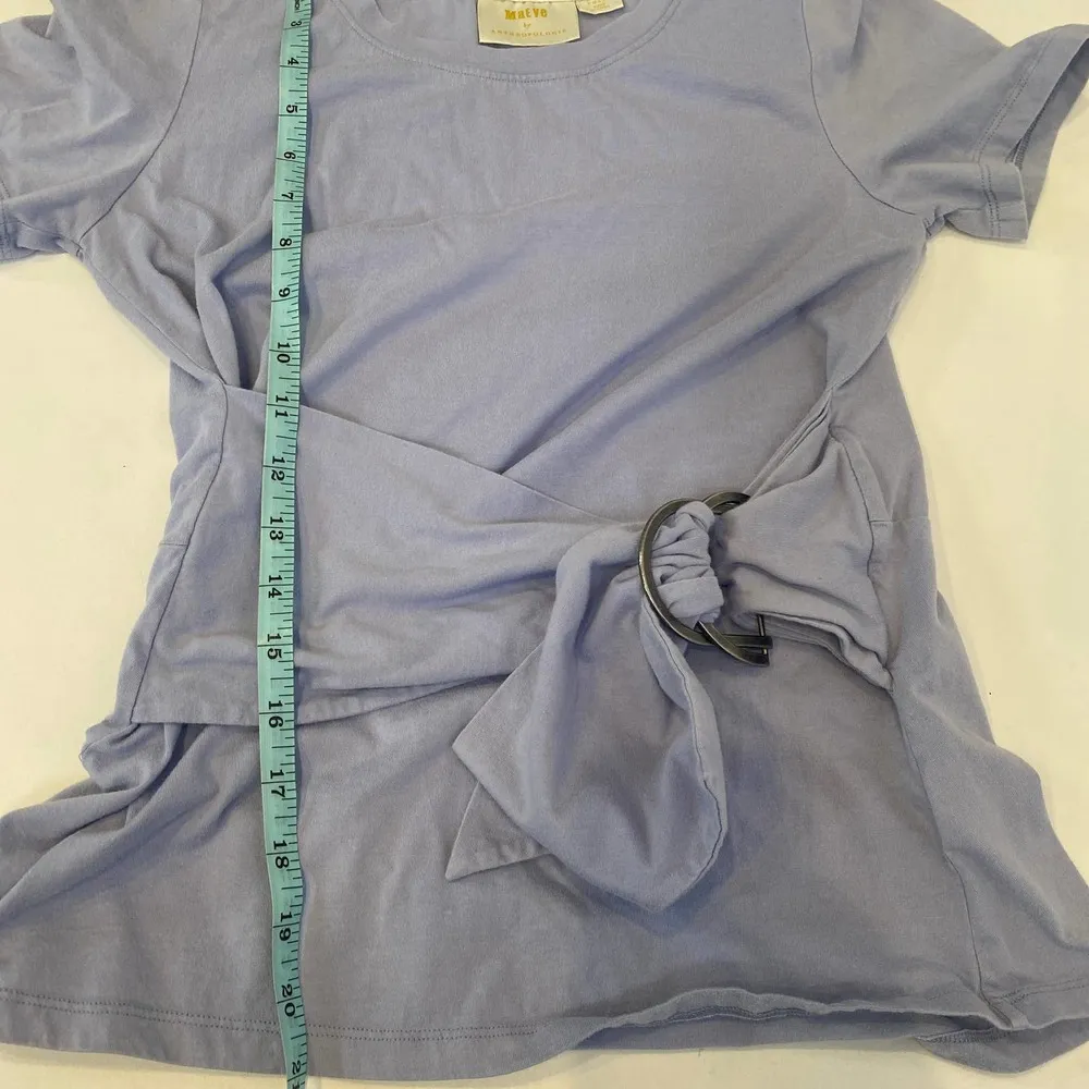 Maeve Anthropologie Periwinkle Short Sleeve Shirt Belted Sz Sm Cotton - Image 10
