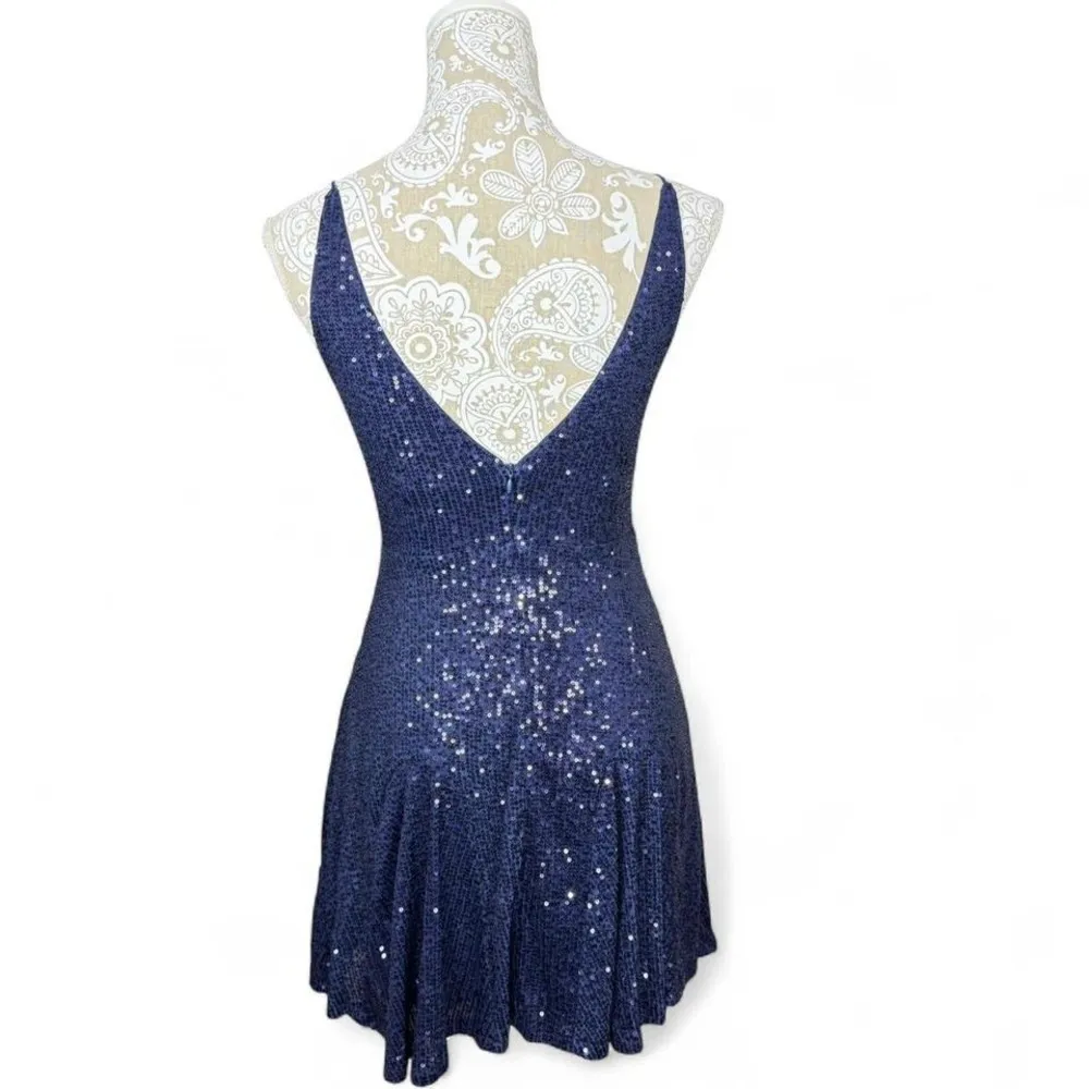 Lulu's Navy Blue Sequined Holiday Cocktail Mini Dress Size Small Glam New Years - Image 4