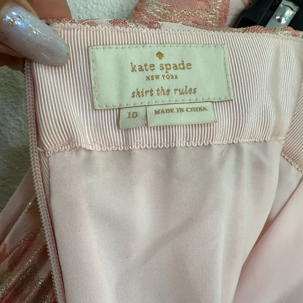 Kate Spade Metallic Jacquard Midi Skirt Fit & Flare Pleated Size 10 Rose Gold - Image 9