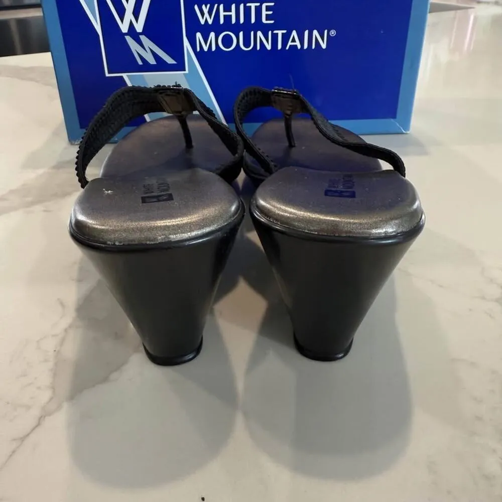 White Mountain Wedge Thong Sandals Women’s 8M Black/Silver Sequins/Rhinestones - Image 2