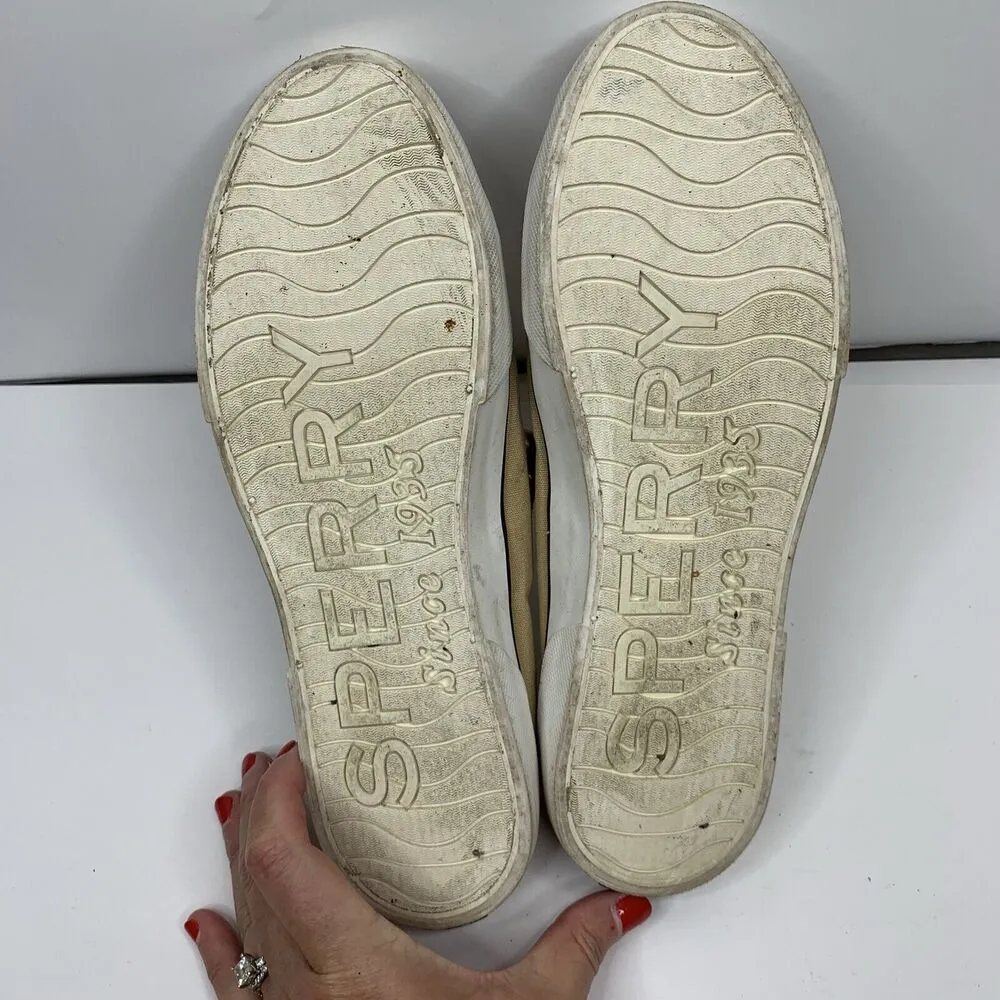 Sperry Size 9 Top Sider Seacoast Tan Gold Lace Up Fashion Sneaker Shoes Women’s - Image 8
