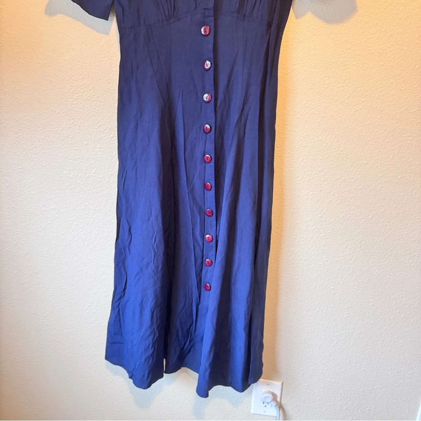 Vintage 90s Navy Blue Short Sleeve Button Down Dress Womens S Midi Casual - Image 10