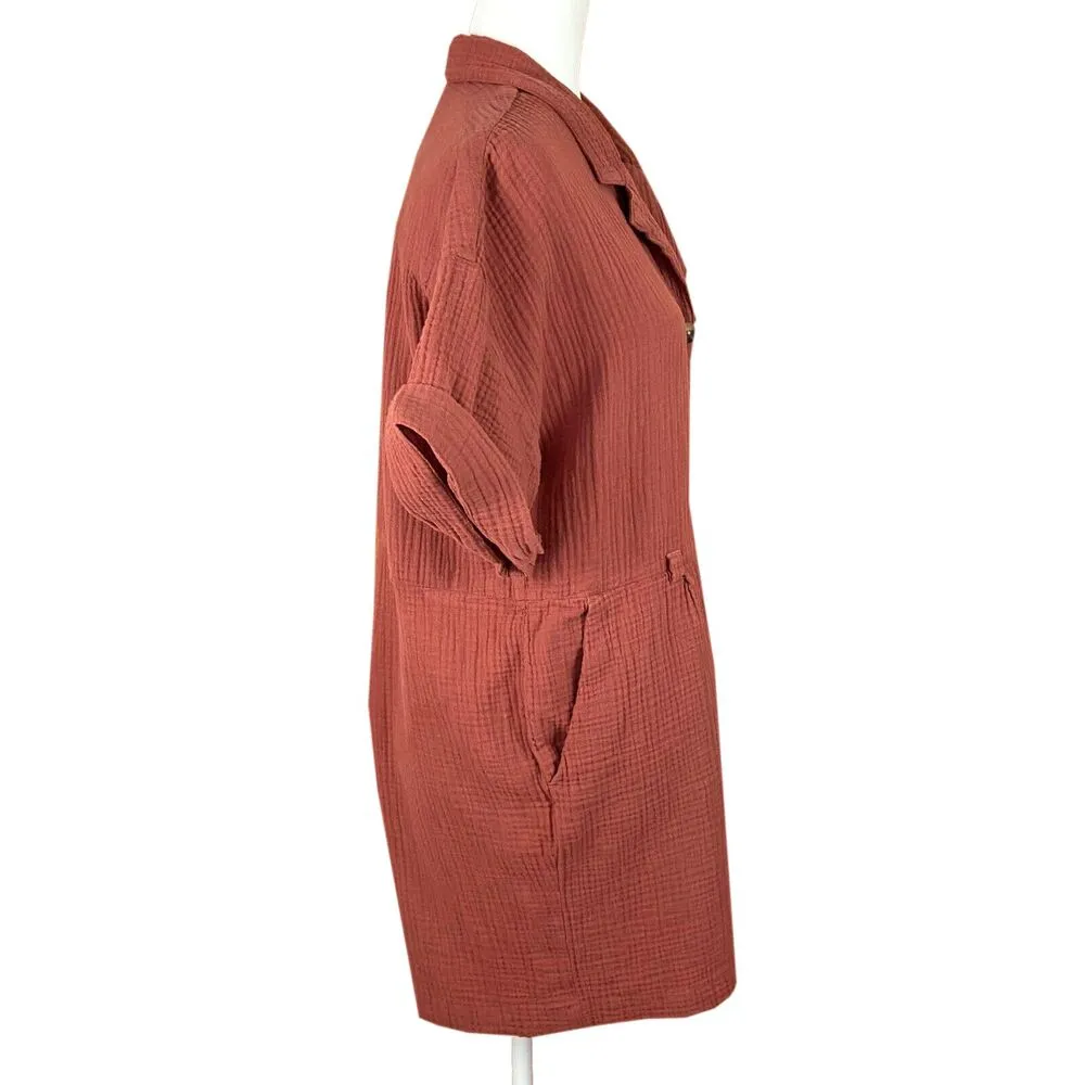 Madewell Lightspun Safari Romper Size L Weathered Brick Cotton Gauze *NO BELT - Image 4