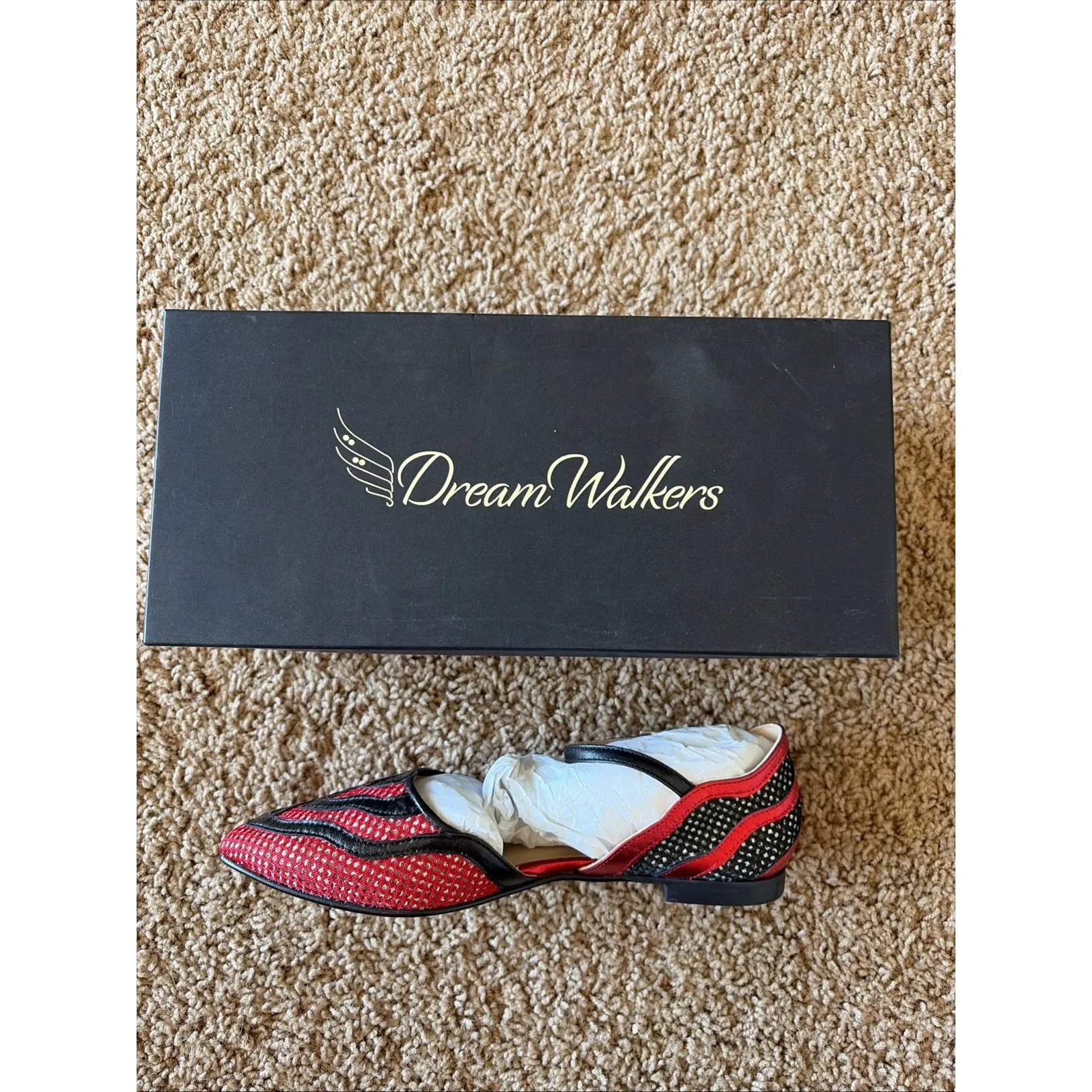 Dream Walkers Kusama Red/Black Leather Flats Handmade Shoes Womens 37 NEW IN BOX Red Size 6.5 - Image 2