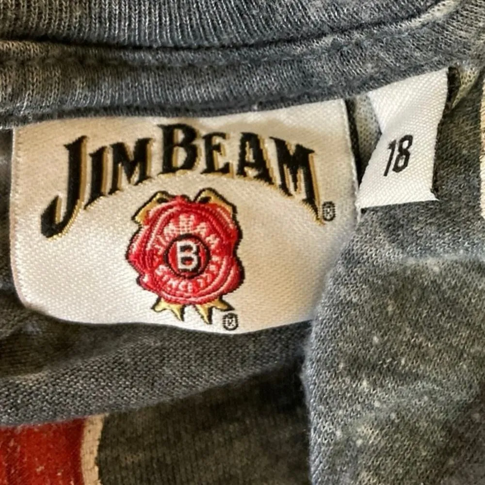Jim Beam Gray Distressed Cap Sleeve Crew Neck Bourbon Whiskey T Shirt Size 18 - Image 4