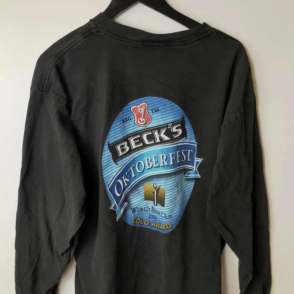 2002 Vintage Life Beckons Beck's Oktoberfest T Shirt Y2K Graphic 100% Cotton XL - Image 9