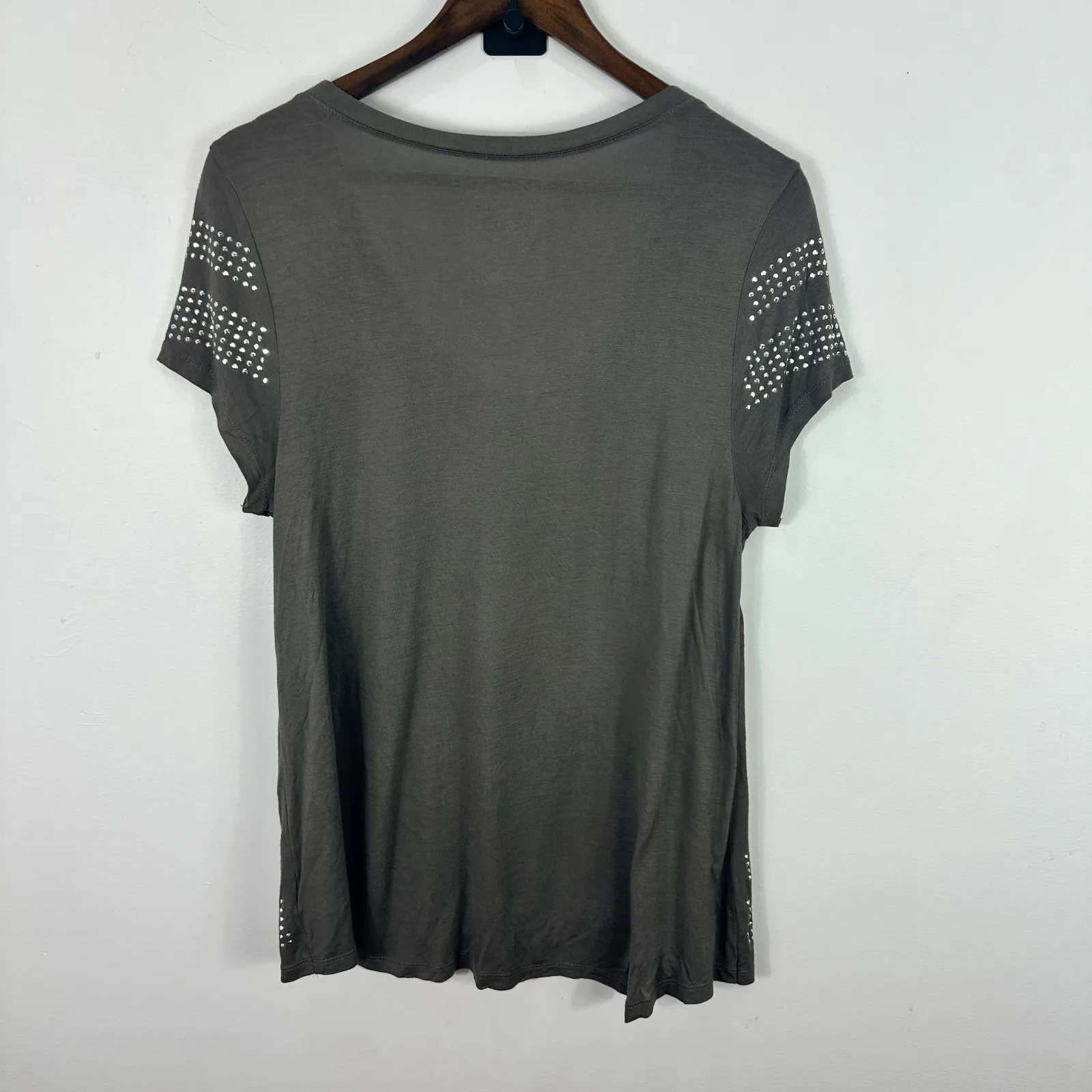 INC Studded Top XL‎ Gray Scoop Neck Tee Indie Sleaze Glam Rock Festival Y2K - Image 6