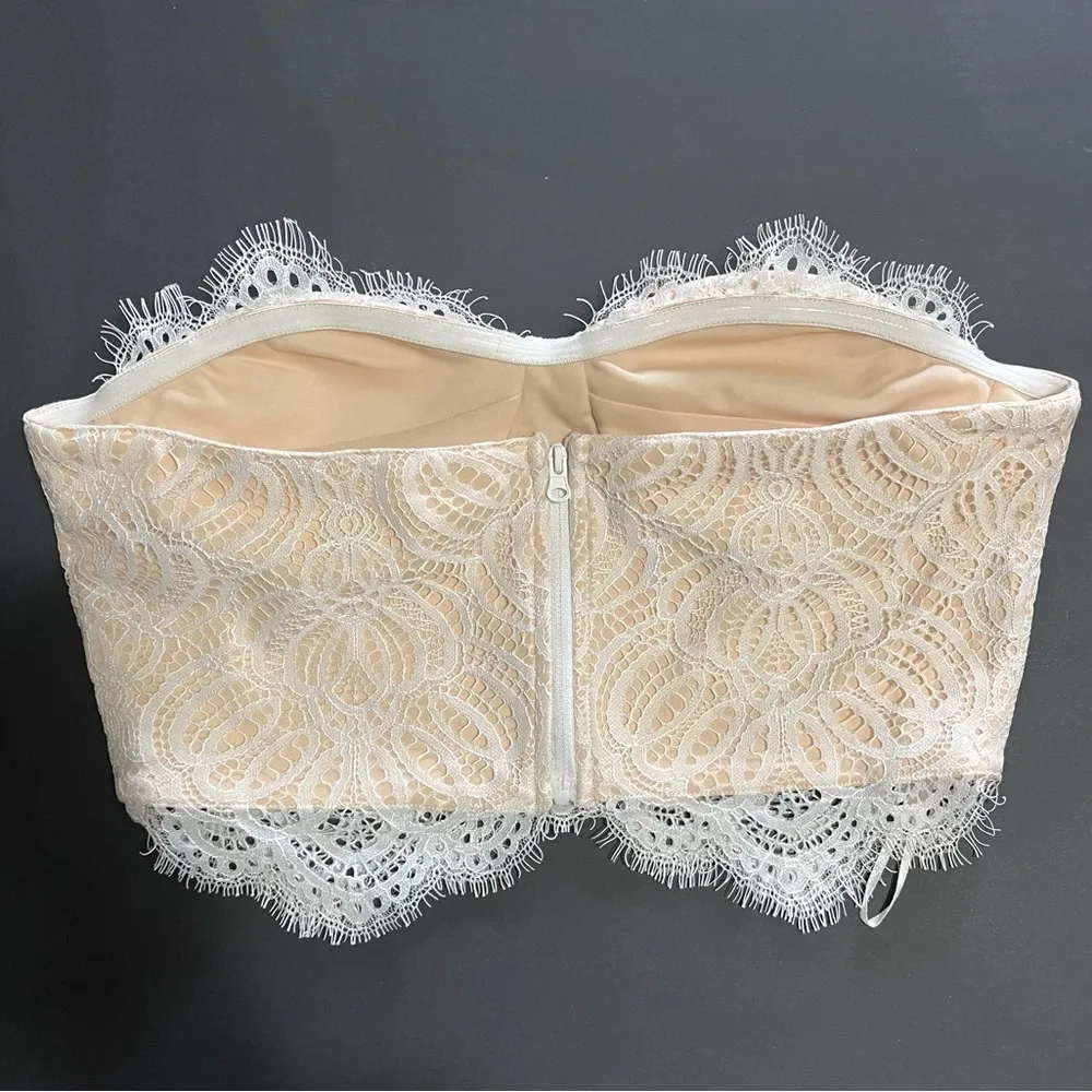 MIMOSA Corset Style Bandeau Crop Top Lace Padded Push Up Women’s Sz M EUC White Size M - Image 3