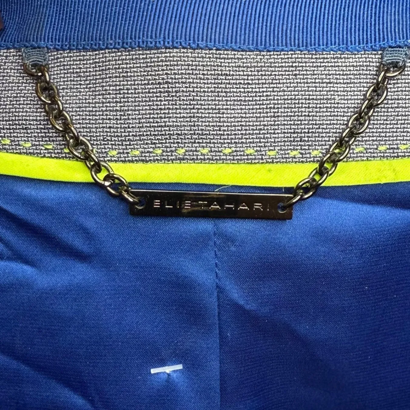 Elie Tahari Tweed‎ Trim Blazer Jacket Blue Neon Accent Women's (1007) - Image 3