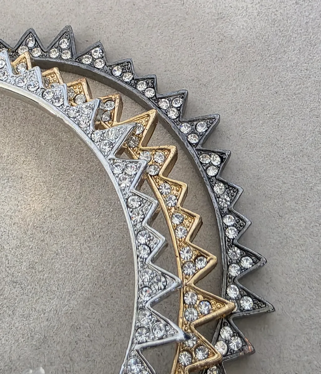 Set Of Three Bangle Bracelet Set Starburst with Rhinestone Gold Silver Grey - Image 3