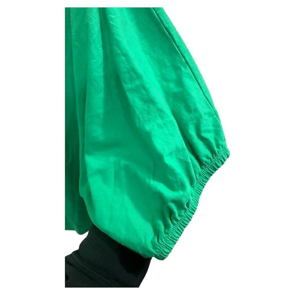 Zara Shirt Womens Large Cropped Puff Sleeve Emerald Green Fall Preppy Oversized - Image 3