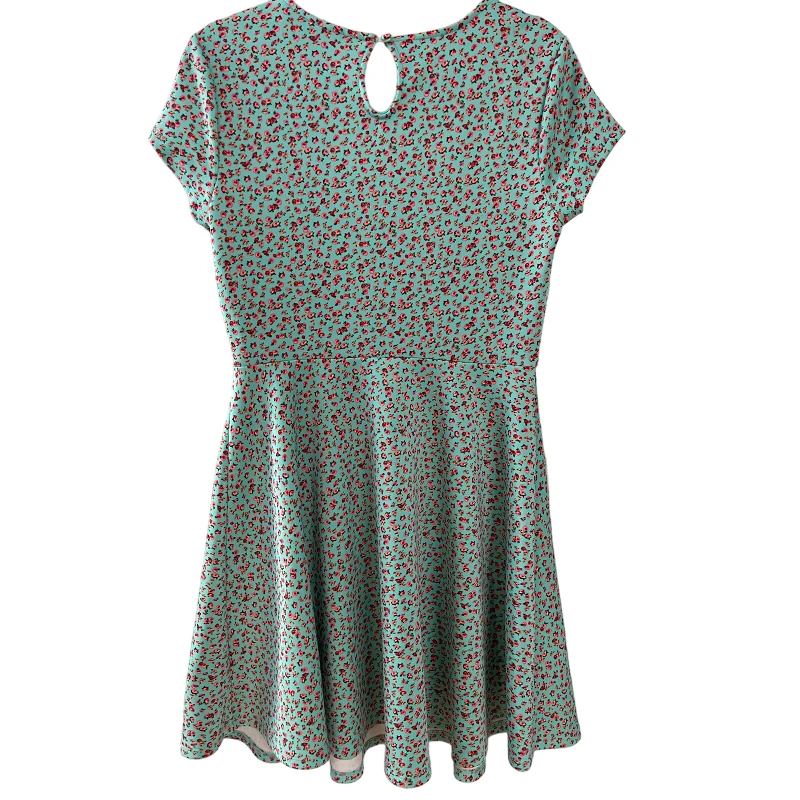 Hot Topic Teal &‎ Pink Floral Fit & Flare Skater Dress Size Large - Image 5