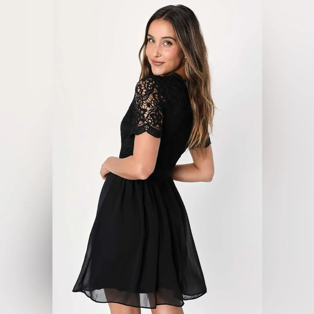 Lulus | Angel in Disguise Black Lace Skater Dress,  Size M - Image 3