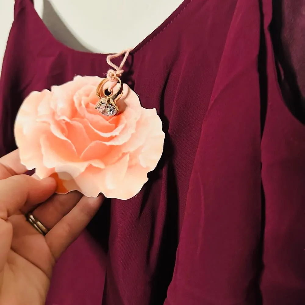 NWT Show Me Your Mumu Caitlin Ruffle Merlot Chiffon Maxi Dress Size Small - Image 5