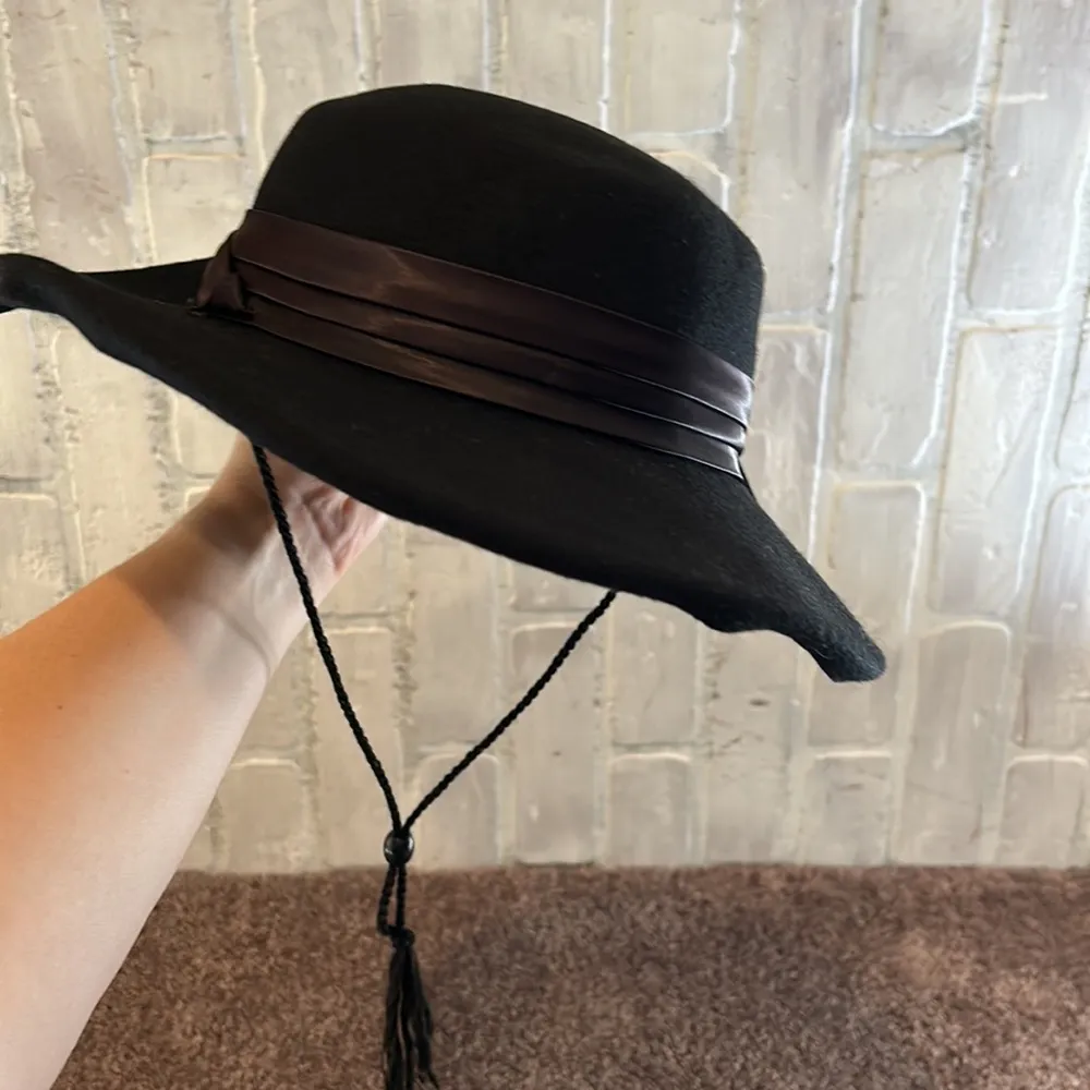 Black 100% wool wide brim fedora felt hat - Image 5