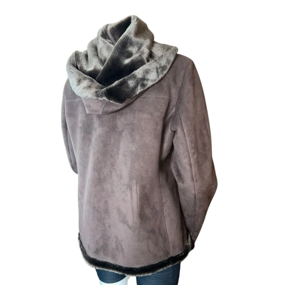 Jones New York Womens Brown Long Sleeve Hooded Fleece Full-Zip Jacket Size M - Image 3