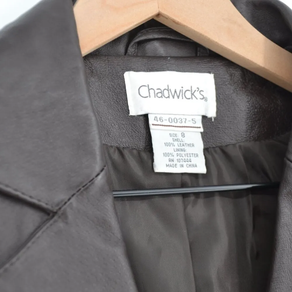 Vintage Genuine Leather Two Button Blazer Jacket in Dark Brown Women's 8 - Image 3