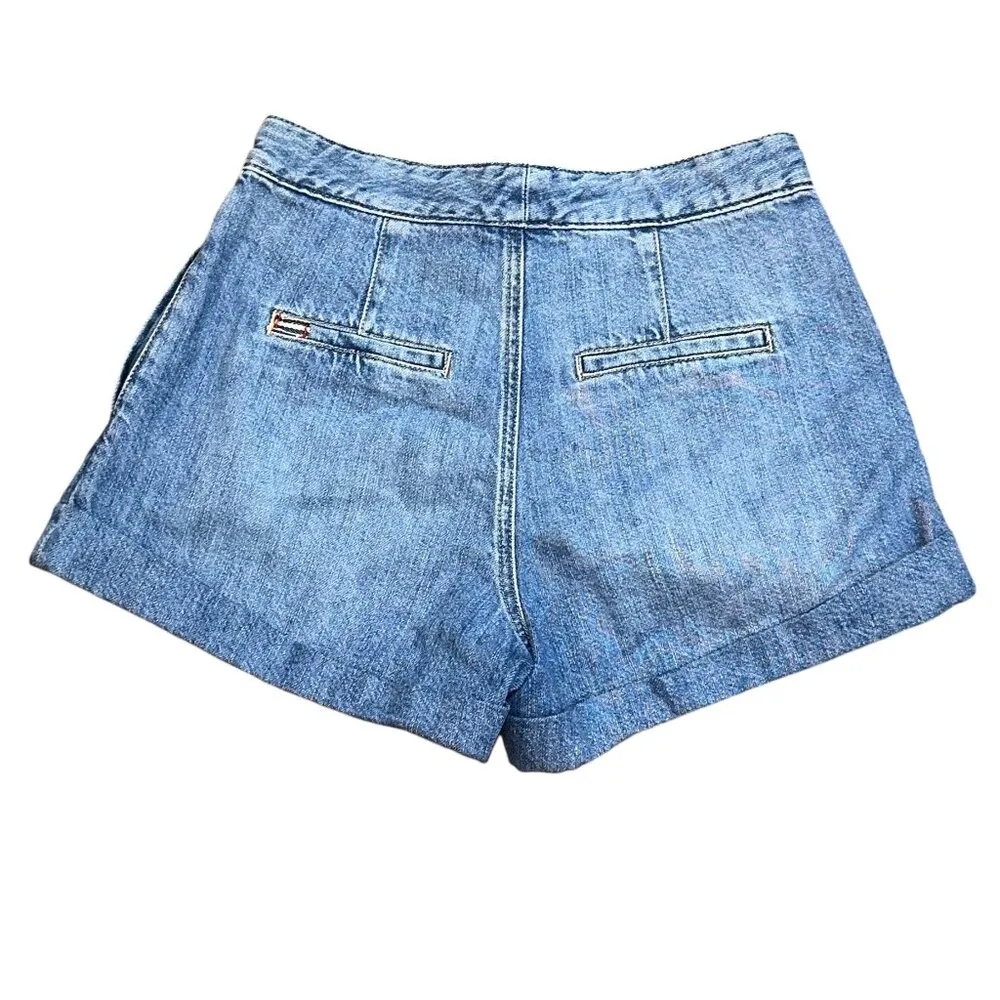 Alice + Olivia Conry Pleated Denim Shorts Ivy Blue Cotton‎ High Waist Cuffed 25 - Image 4