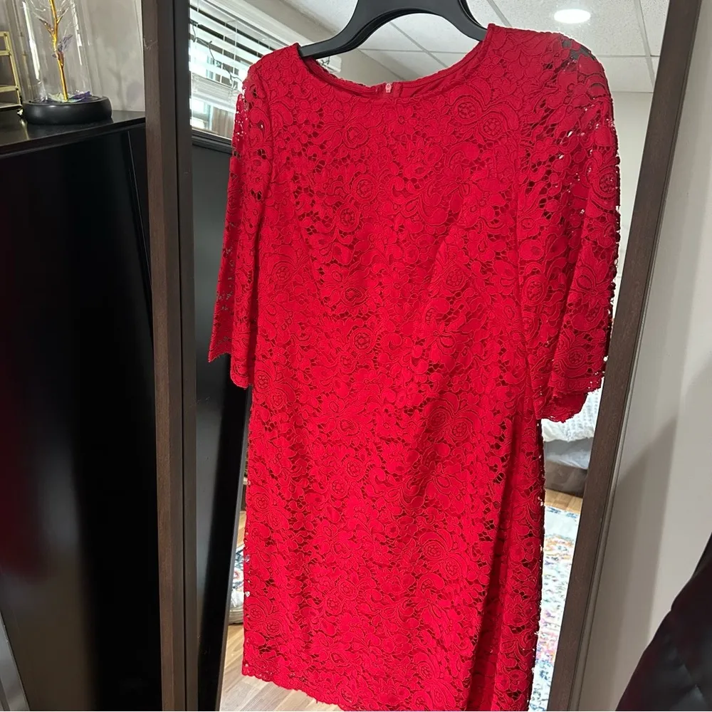 Ralph Lauren Red Lace Wedding Guest Dress Size 6 - Image 2