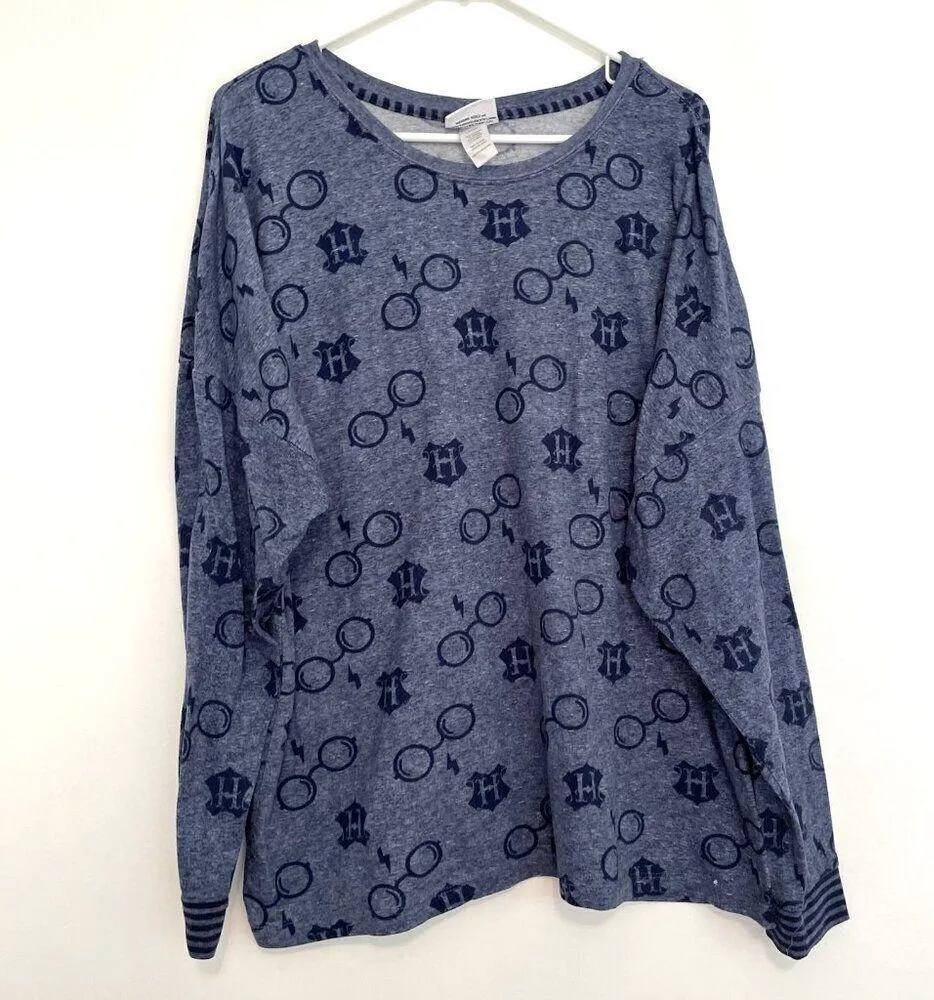 HARRY POTTER Harry Potter Navy Blue Graphic Crewneck Sweatshirt Pajama TOP ONLY - Image 2