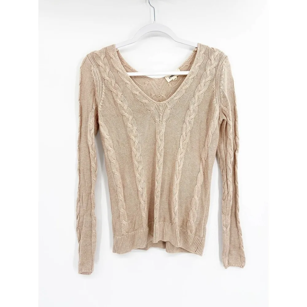 L'Agence Pia Soft Camel V-Neck Cable Knit Long Sleeve Sweater Size M - Image 45
