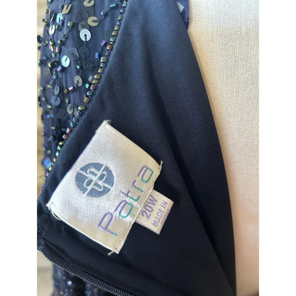 Patra Navy Beaded Silk Draped Scoop Neck Cocktail Dress Blue Size 20W - Image 7