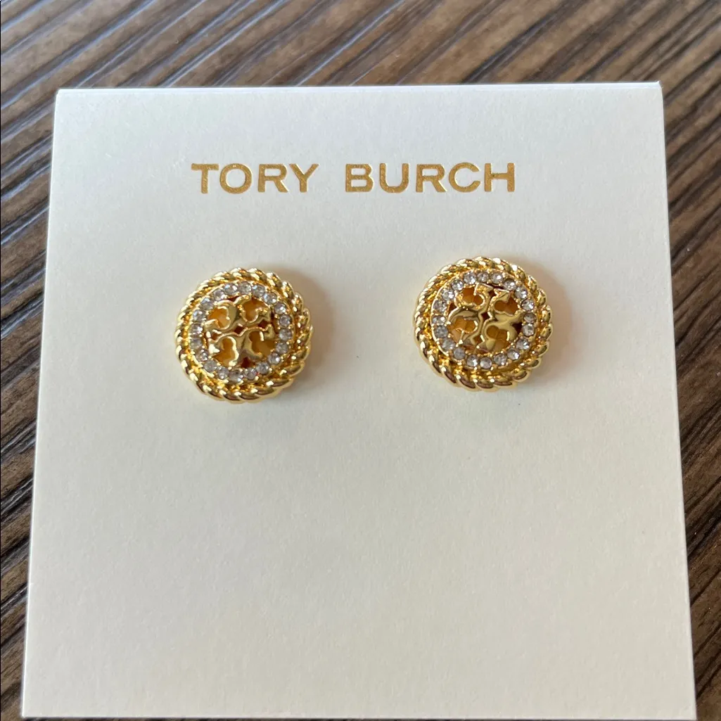 Tory Burch Rope Crystals Stud Earrings NEW - Image 2
