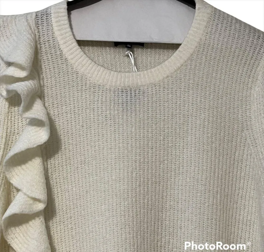 KAARI blue 3X women’s curvy ruffle hem long sleeve ivory sweater soft plus NWT - Image 2