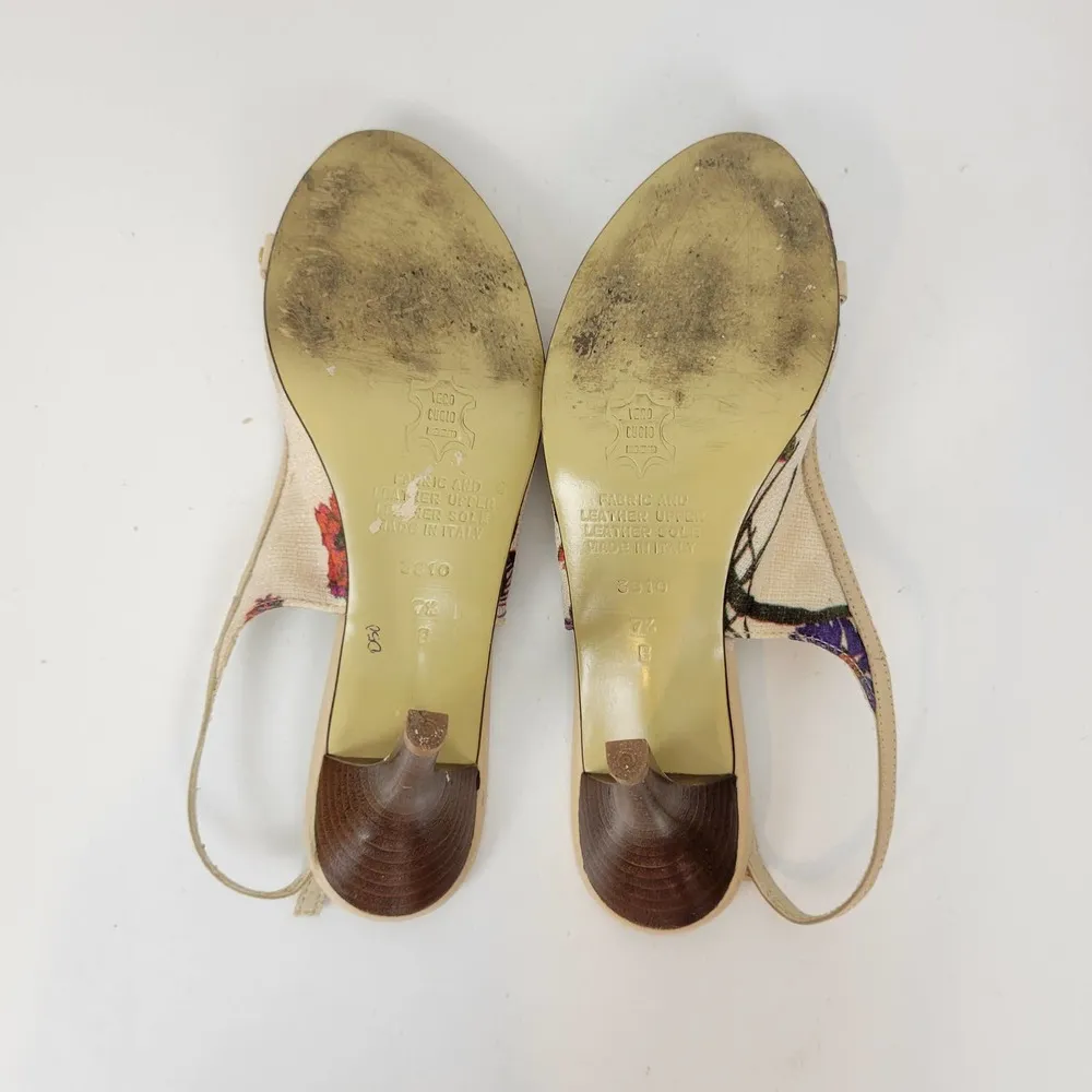 Massimo Baldi Womens Sandals Size 6.5 Cream Floral Open Toe Slingback Heels - Image 73