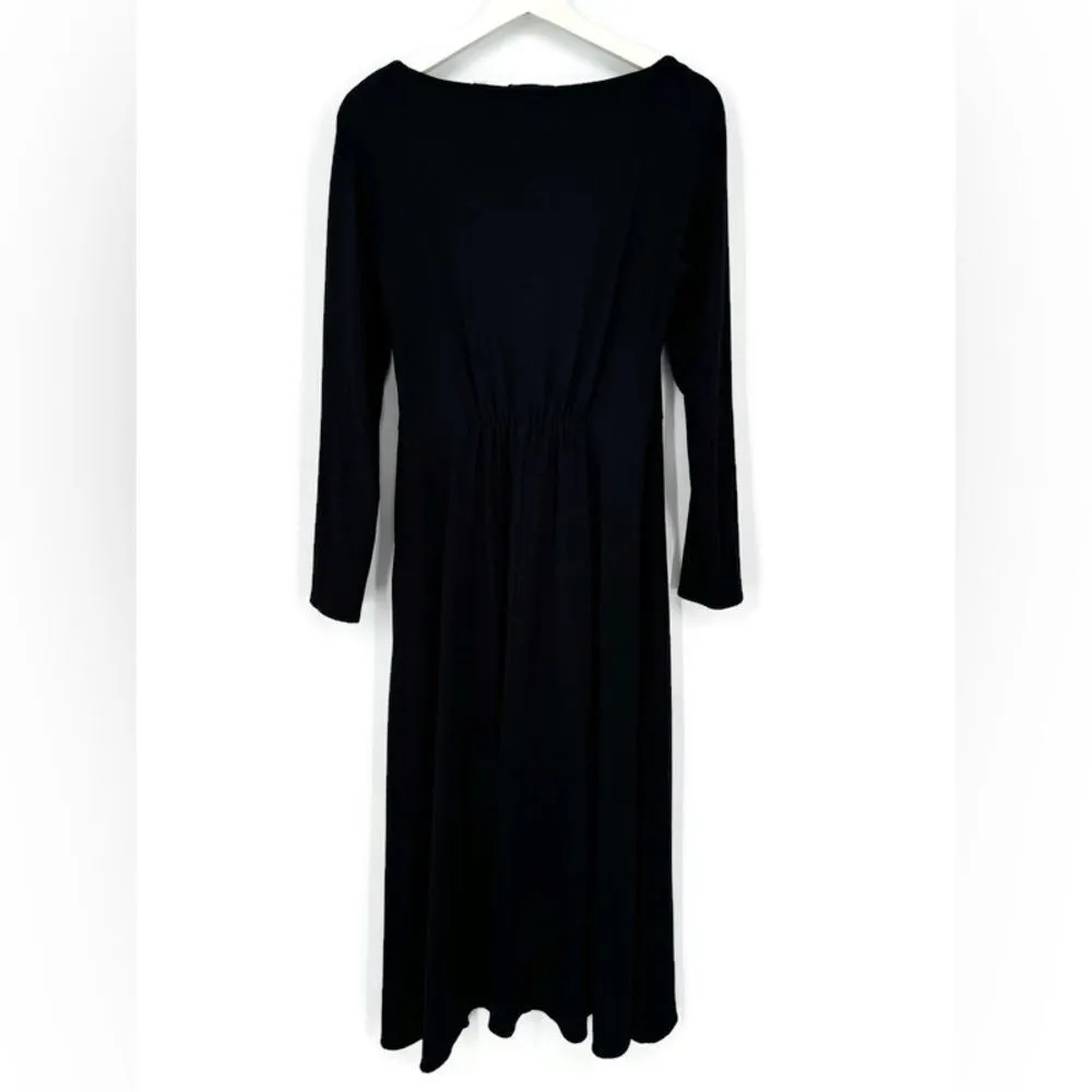 Vince Dress Flared Ruched Crepe Textured Midi Black Dress‎ Sz 8 - Image 5