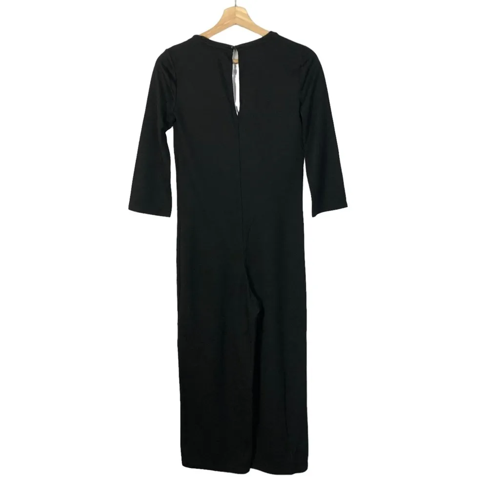 Zara Black V-Neck Long Sleeve Wide Leg Cropped Jumpsuit S - Image 2