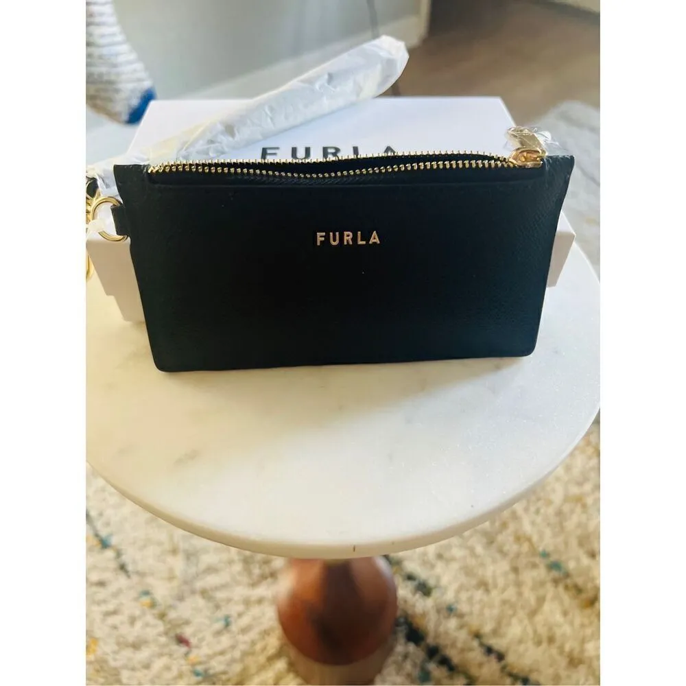 FURLA Classic Credit Card Case Leather Wallet Wristlet, Black, Wrist Strap, NWT - Image 12