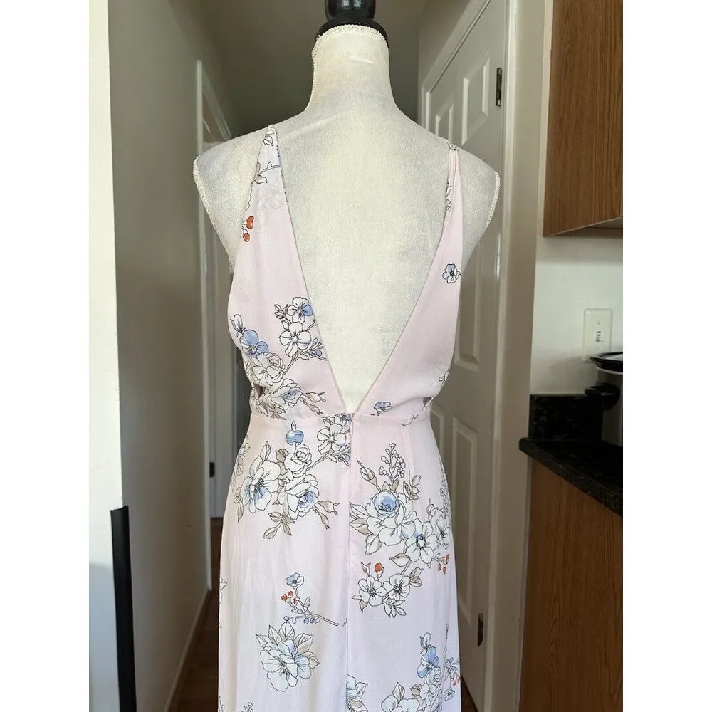 Lush Pink Floral Print Maxi Dress V Neck Side Slit High Waist OpenBack Feminine - Image 4