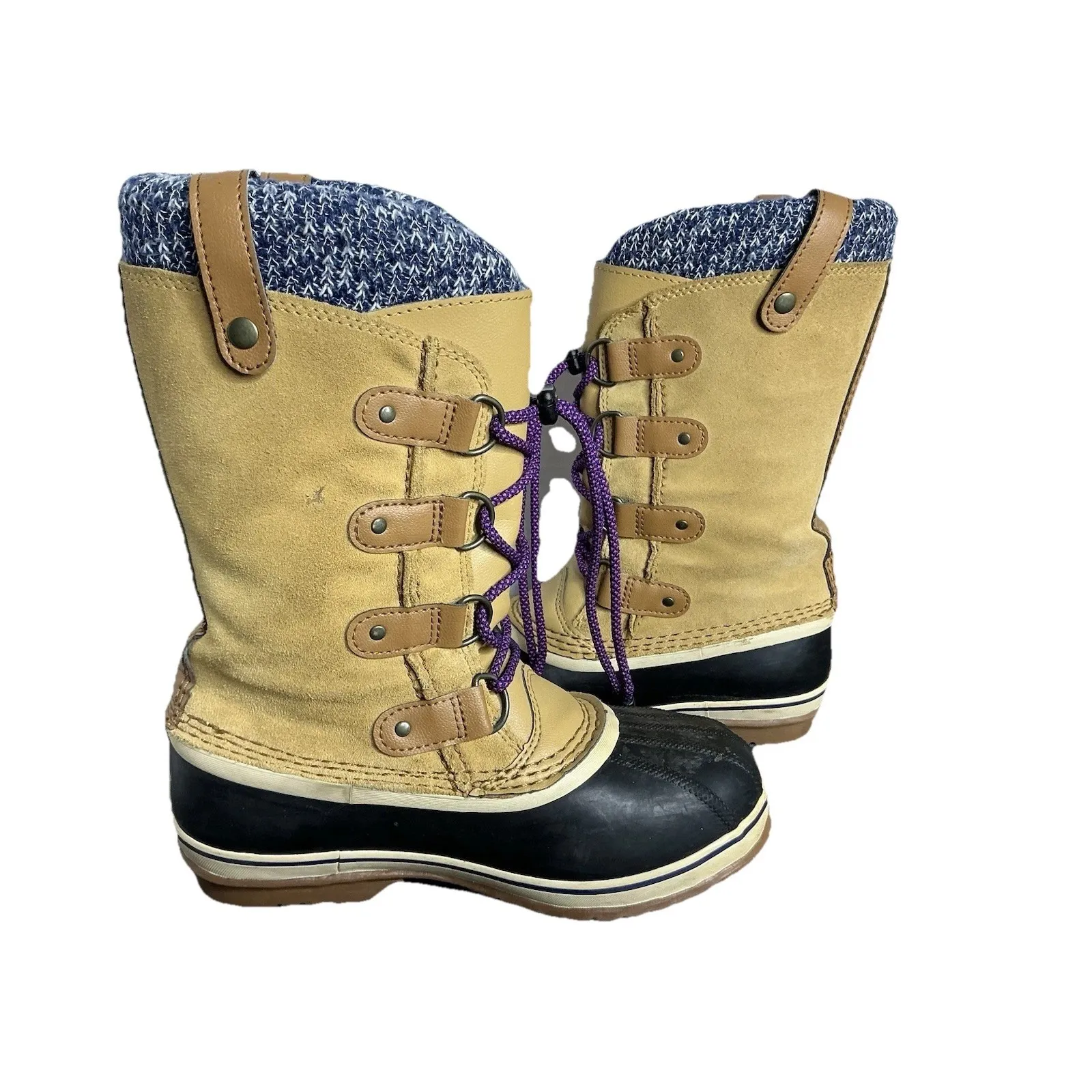 Sorel Waterproof Winter Snow Boots‎ US 5 UK 3 EU 36 Tan Rubber Suede Knit Top - Image 2
