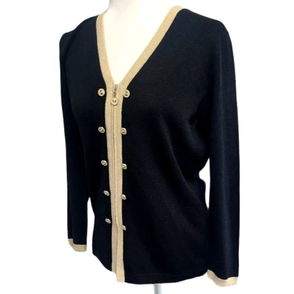 Dylani Sweater Womens Zip Up Cardigan Knit Black/Cream Sweater Size Medium Black - Image 2